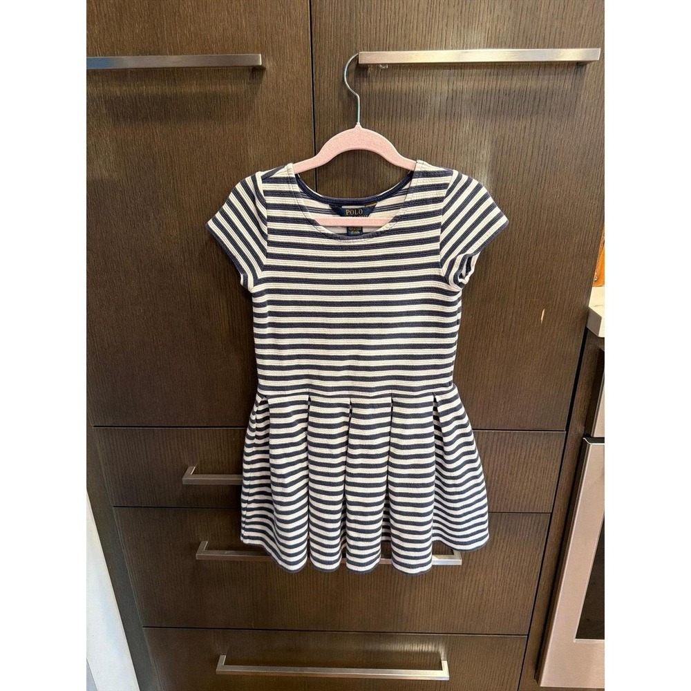 Polo Ralph Lauren girls' navy and white striped fit-and-flare dress girls 6